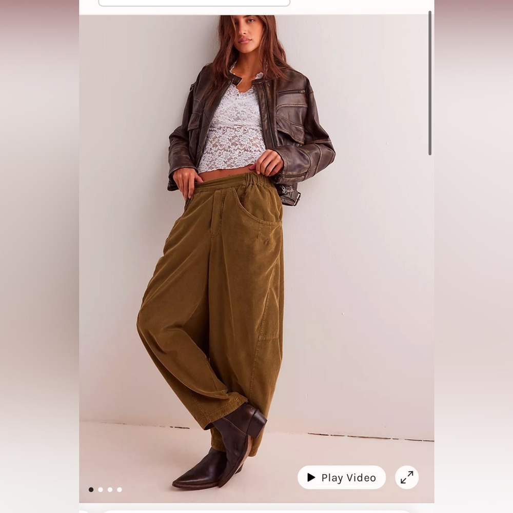 Free People Green Wide Leg Pants with Relaxed Fit